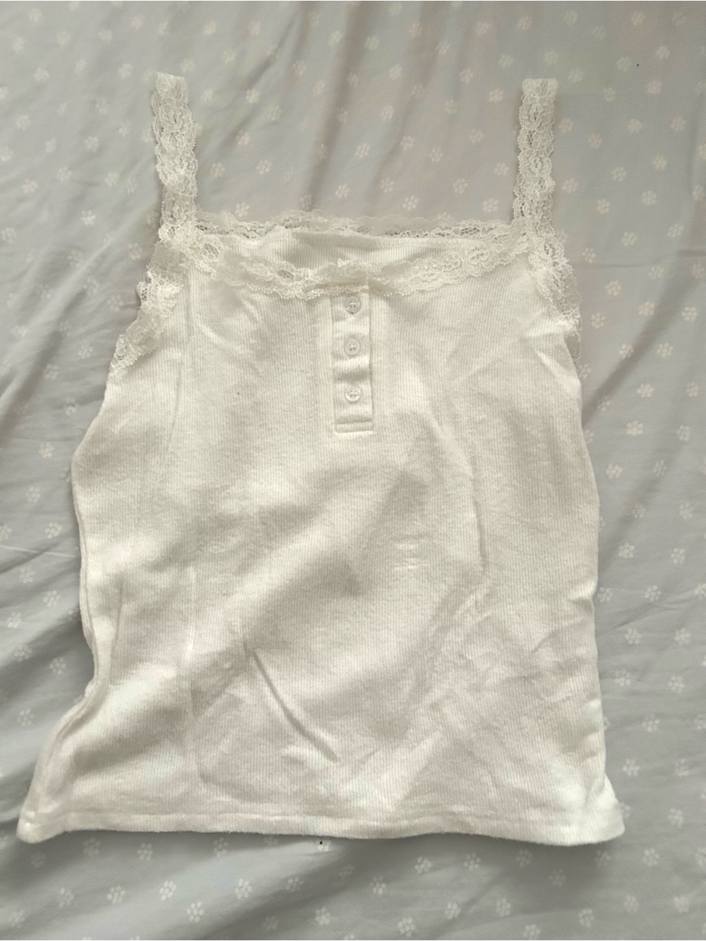 Lace-Trim White Ribbed Camisole Tank - Women